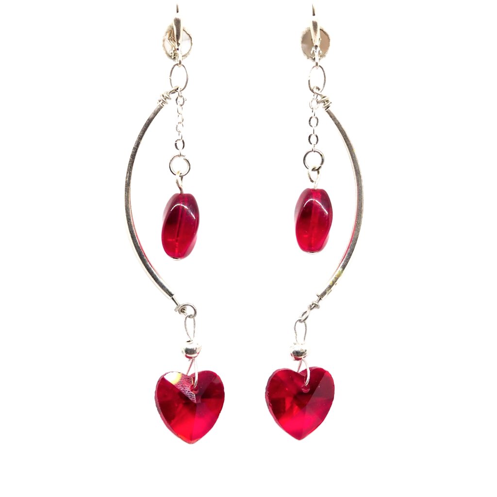 Half Moon Red Heart Earrings